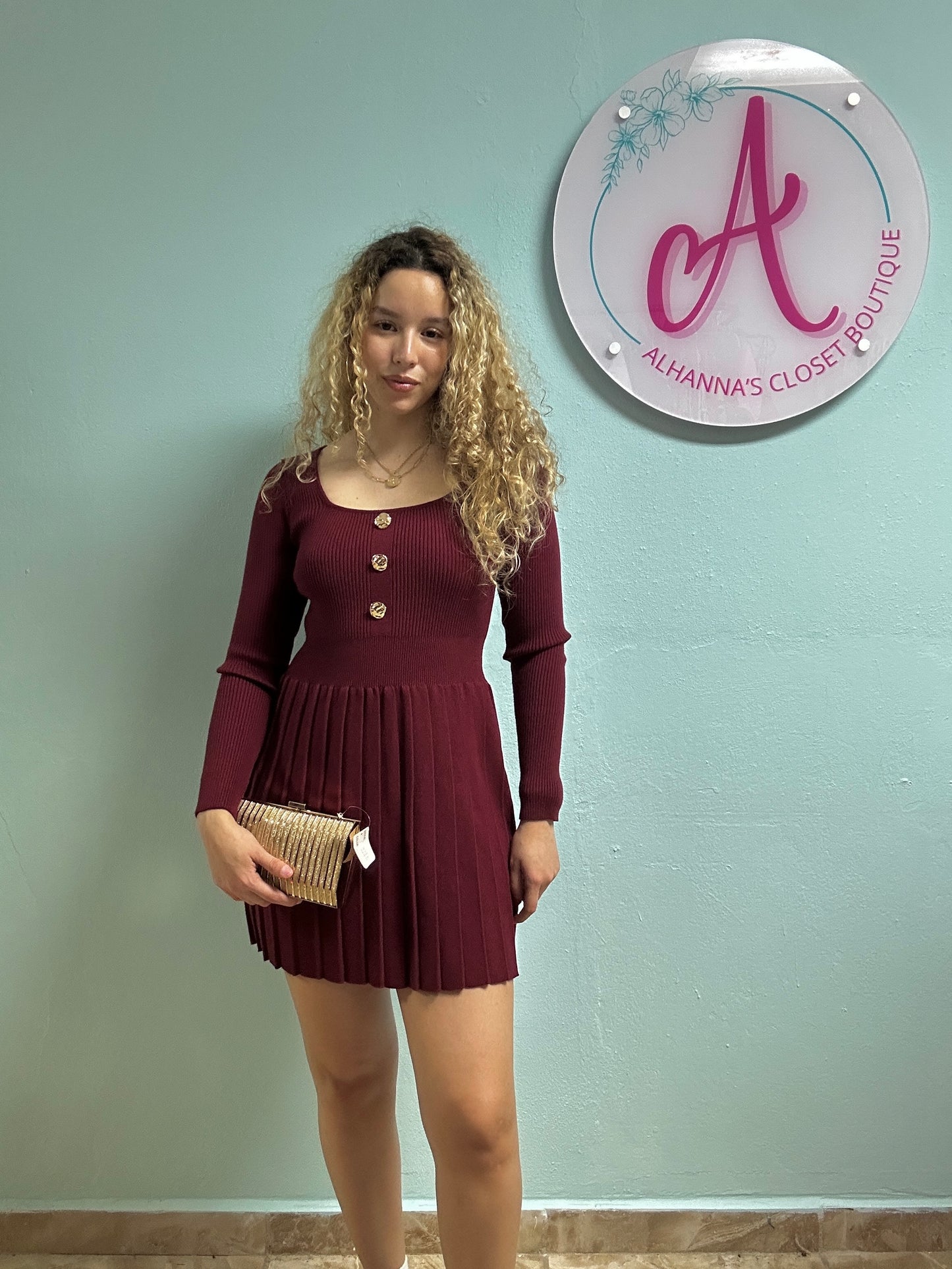 BURGUNDY SWEATER DRESS