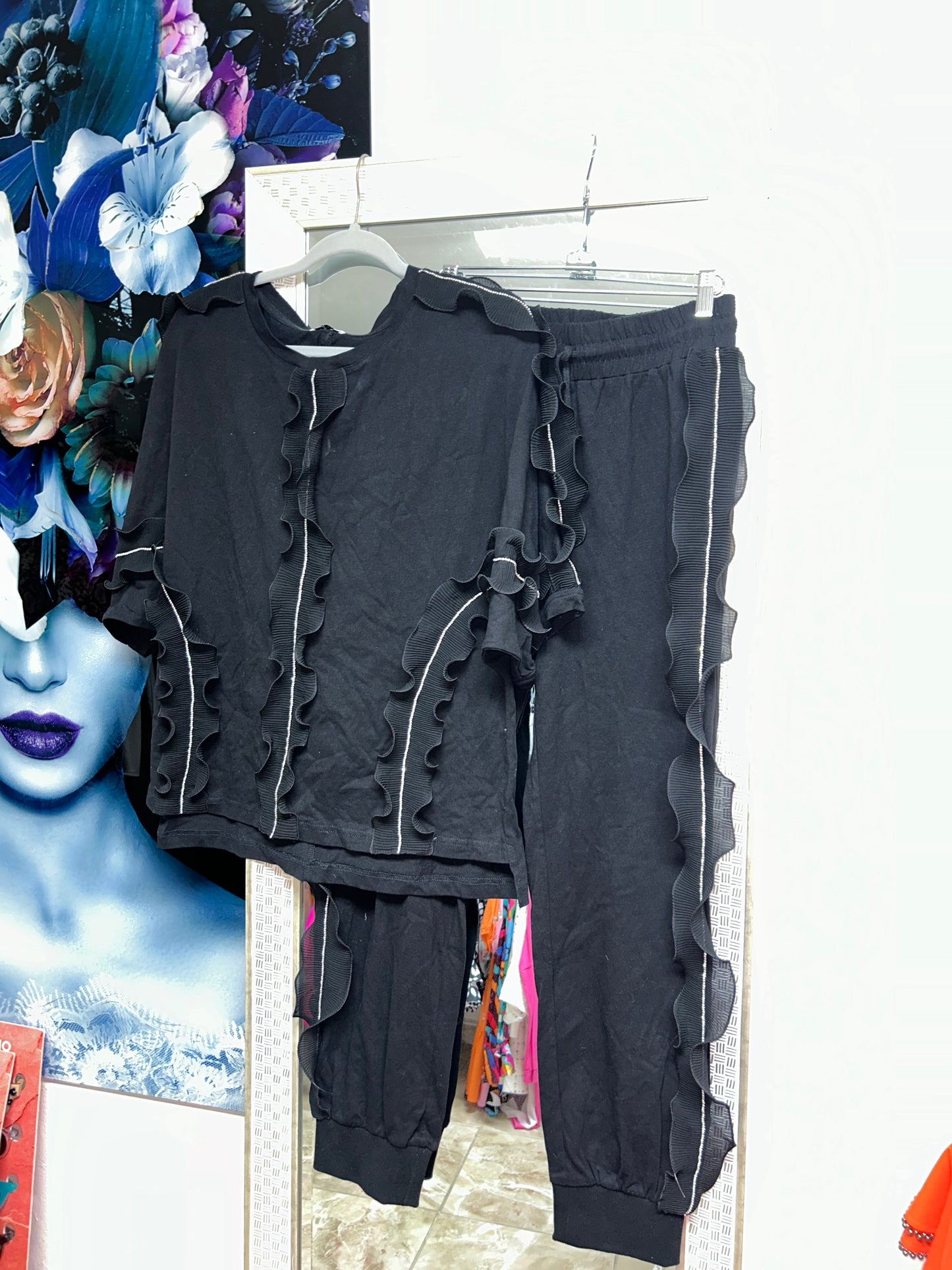Black glitter jogger set