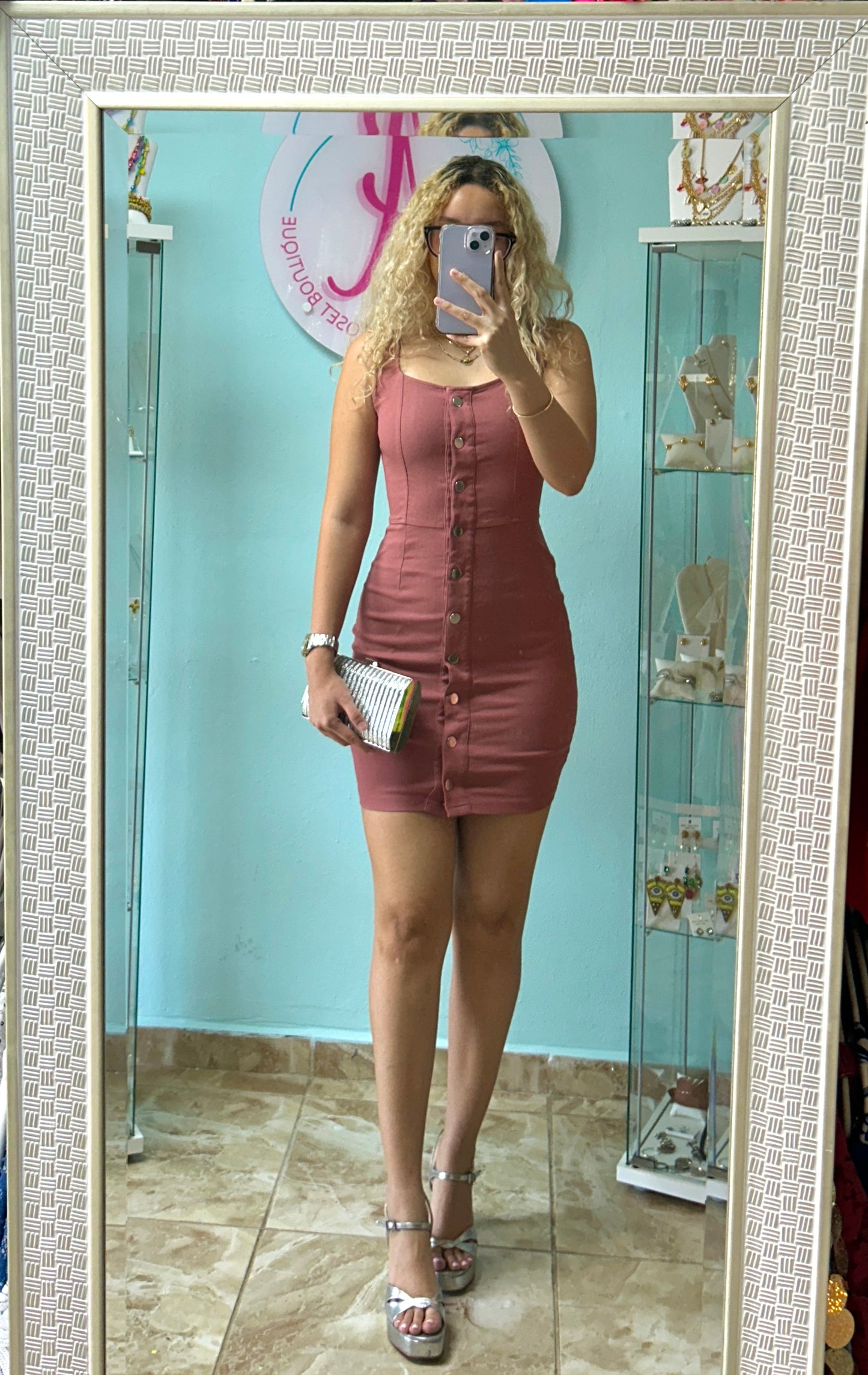 Rosé button up dress