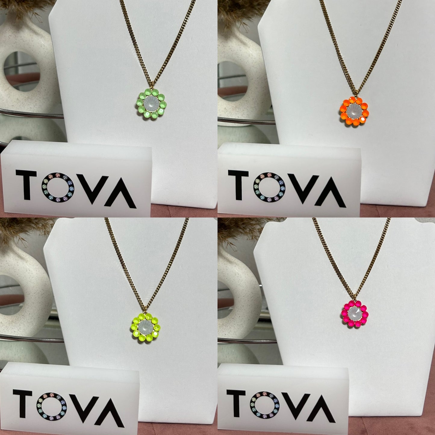 TOVA SWAROVSKI CRYSTAL FLOWER PENDANT NECKLACE
