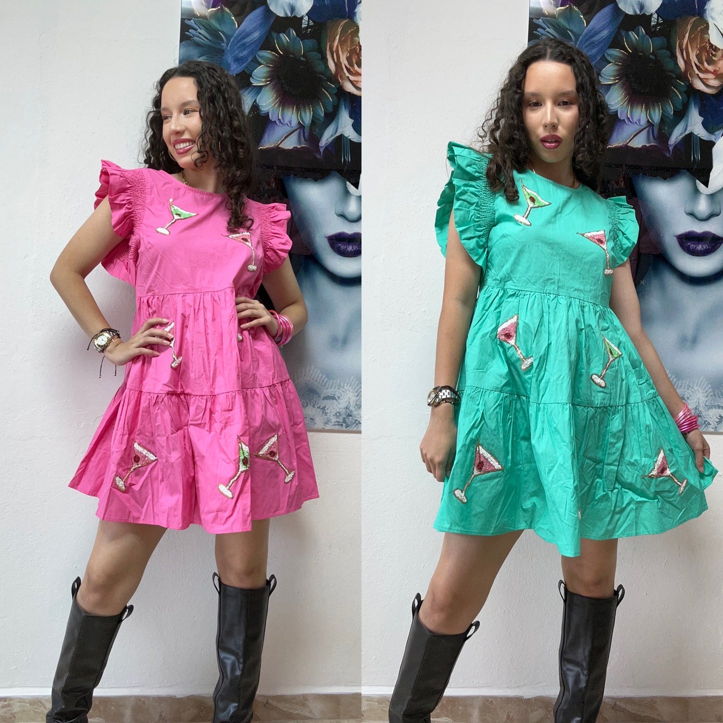 Pink and aqua short cocktail dress