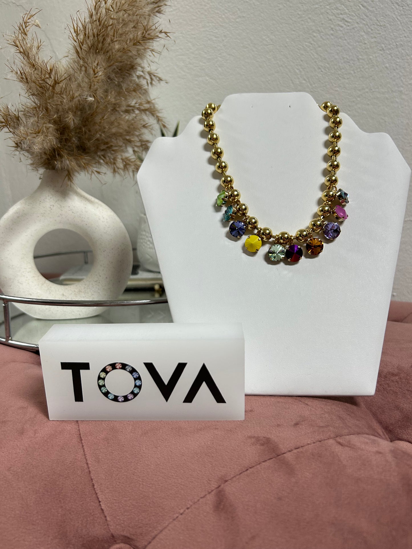 TOVA GOLD SWAROVSKI CRYSTAL BEADED NECKLACE
