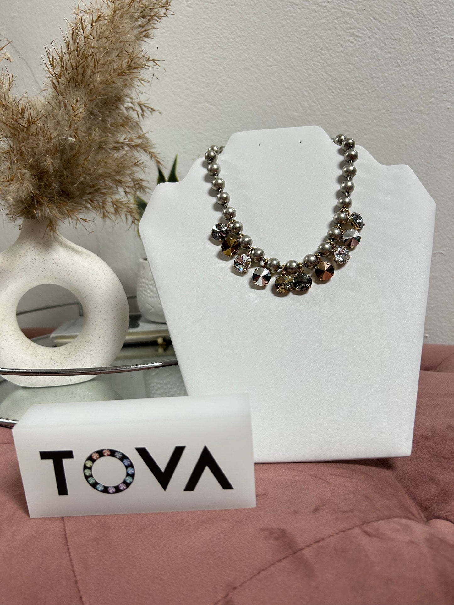TOVA SILVER SWAROVSKI CRYSTAL BEADED NECKLACE