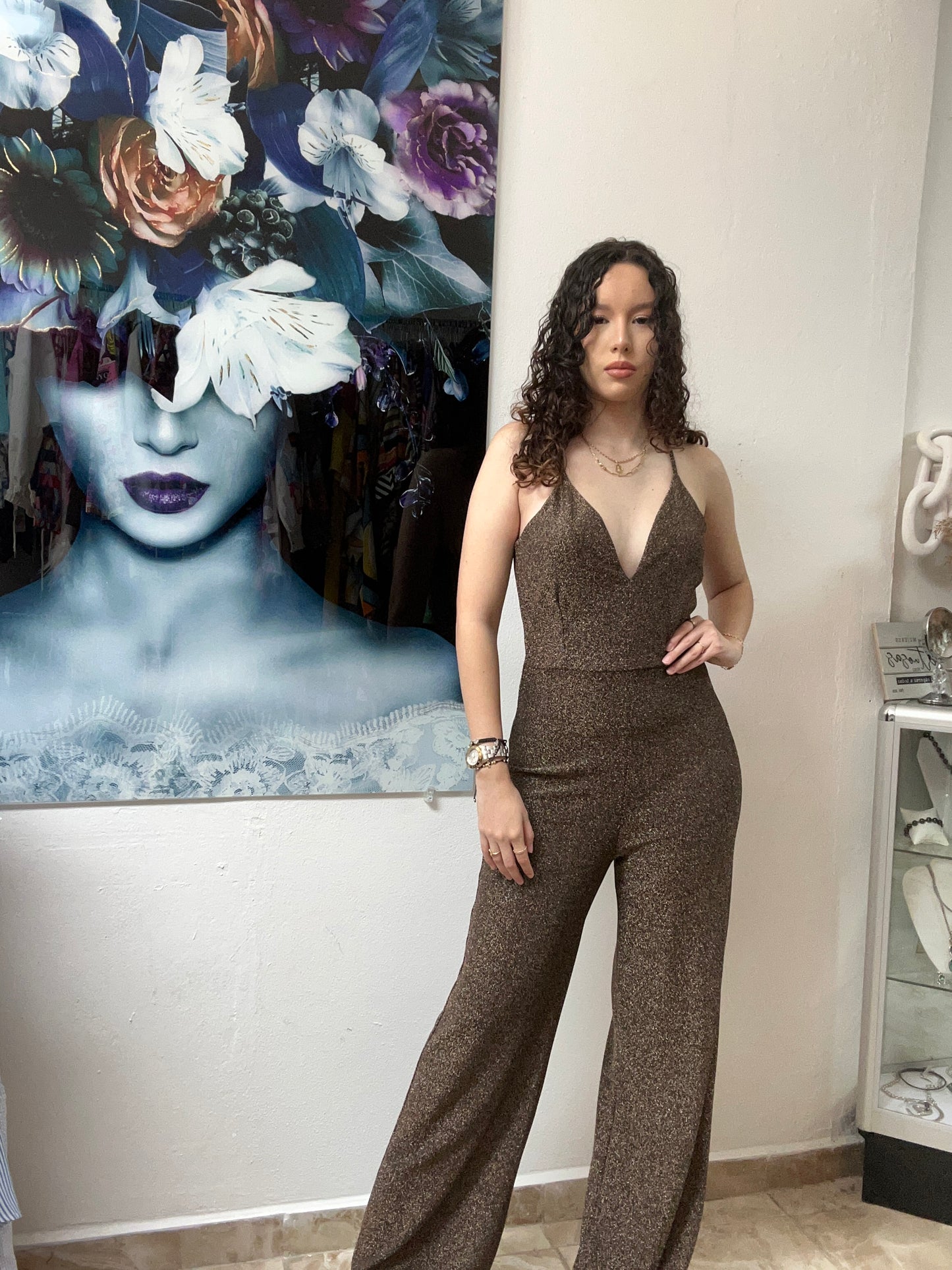 BLACK/GOLD GLITTER JUMPSUIT