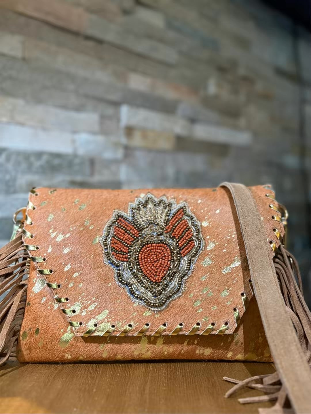 Rebel Bag with tassels and leather shoulder