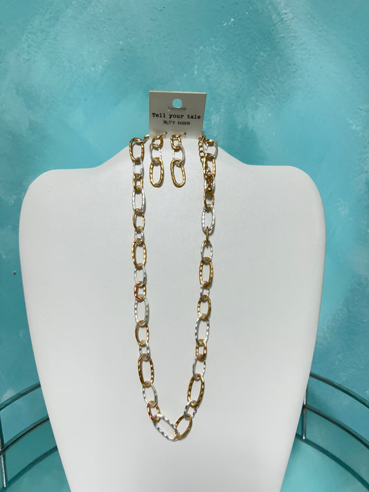 Mixed metal paperclip necklace and earrings