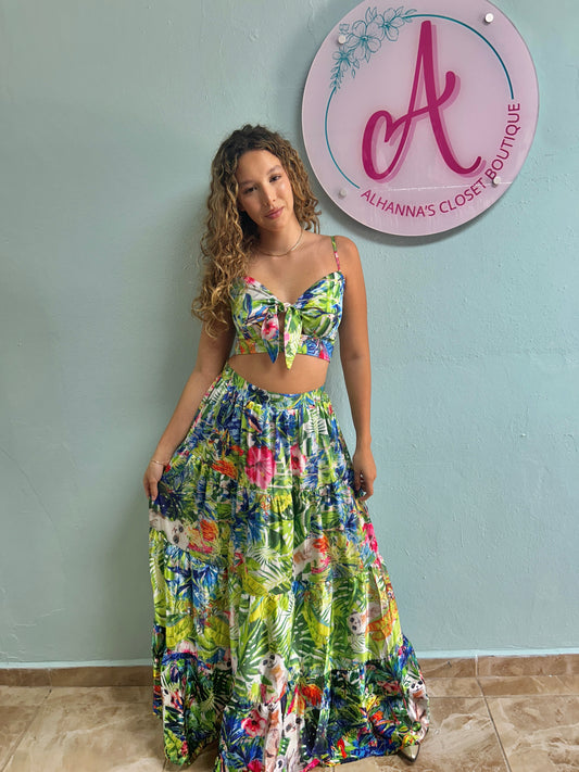 Green print maxi set