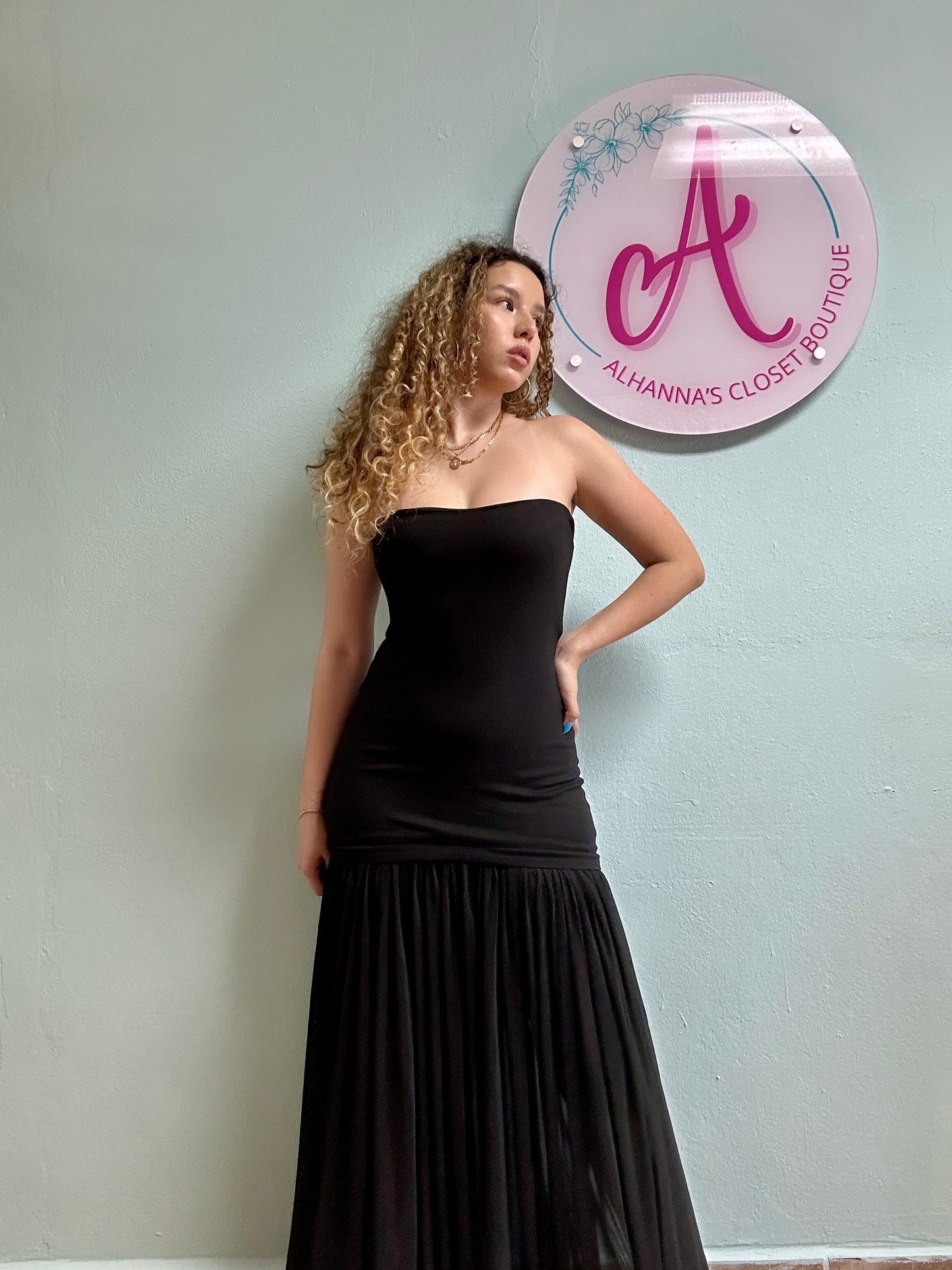 Black strapless dress