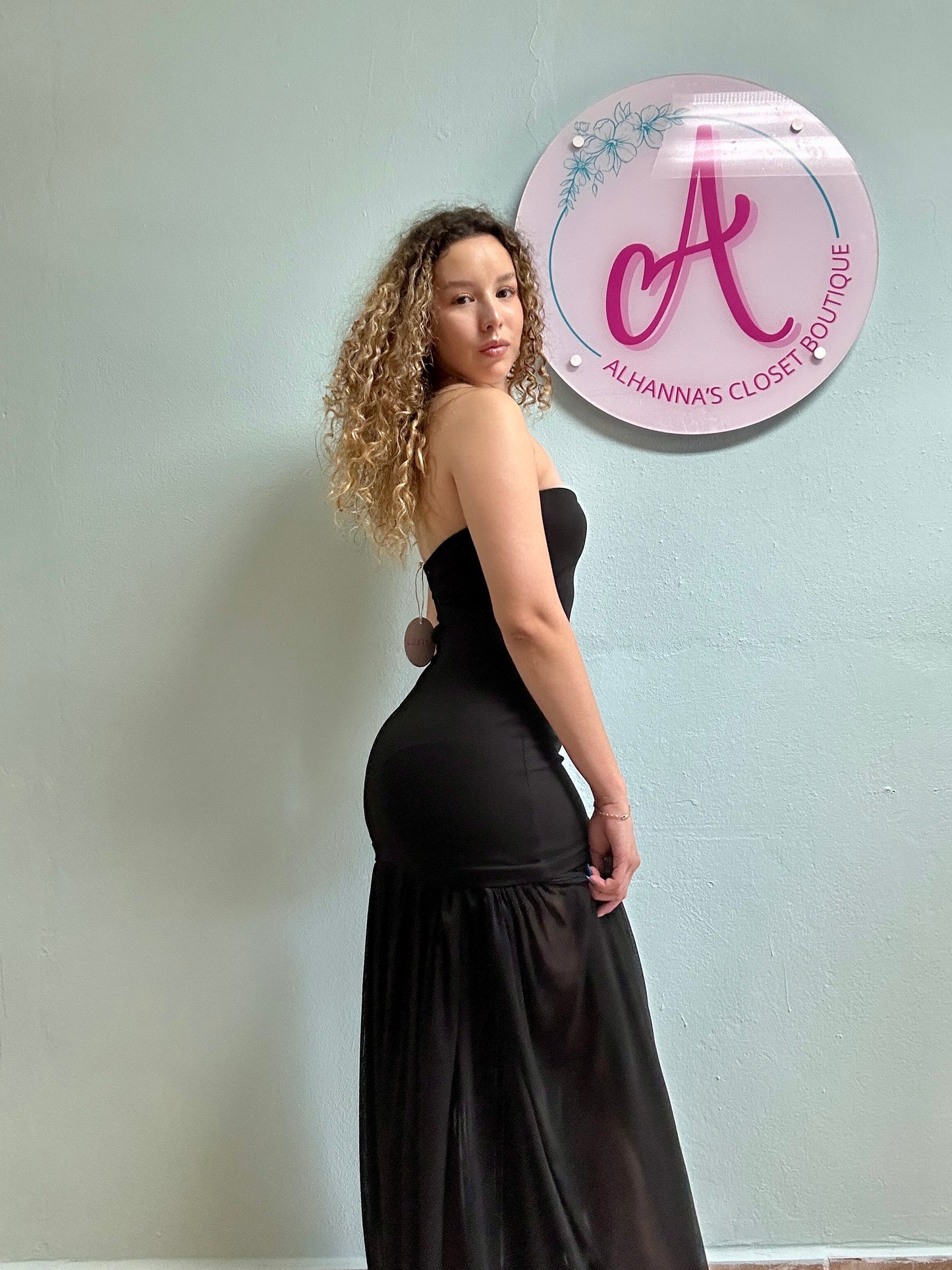 Black strapless dress