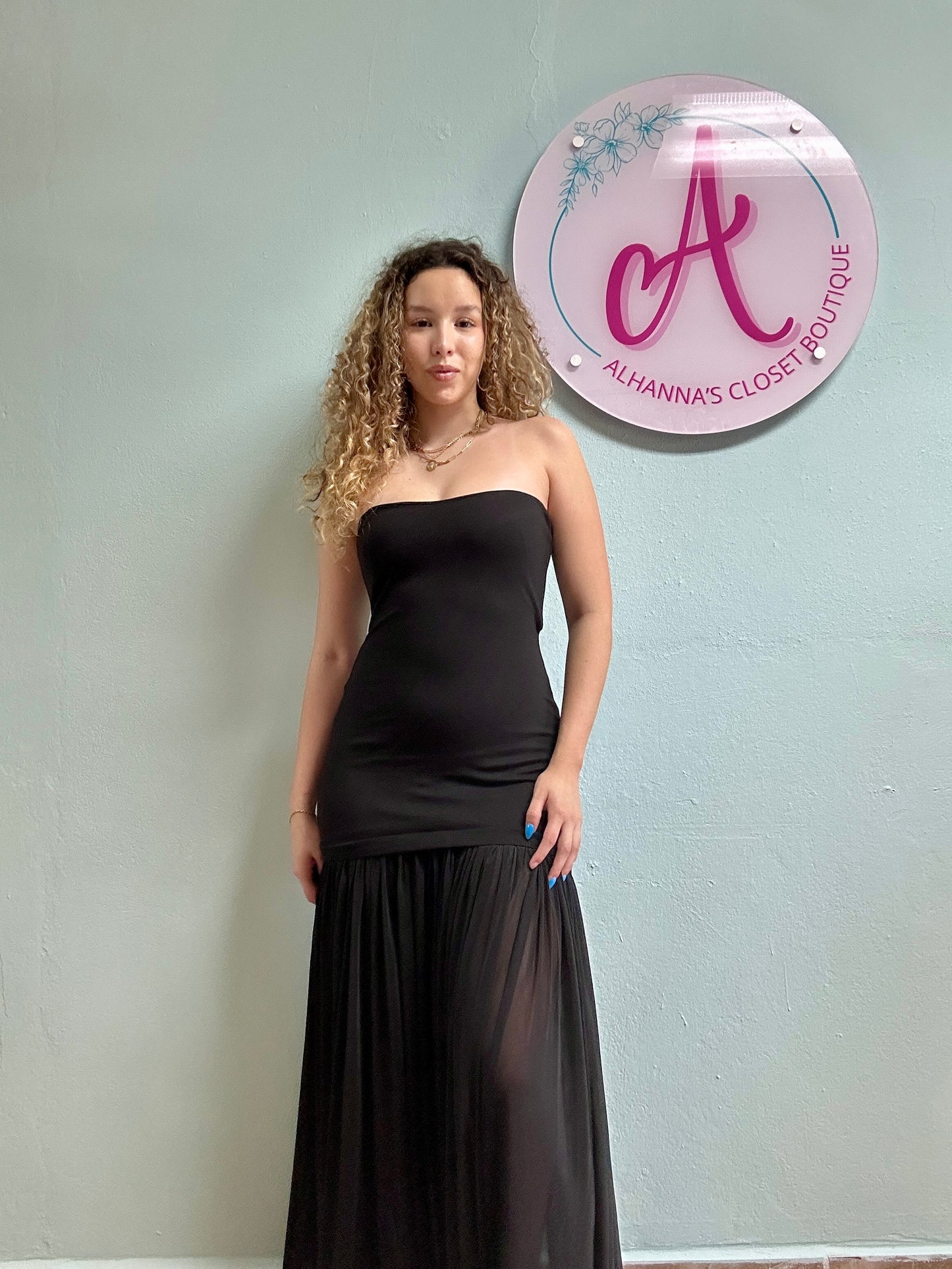 Black strapless dress