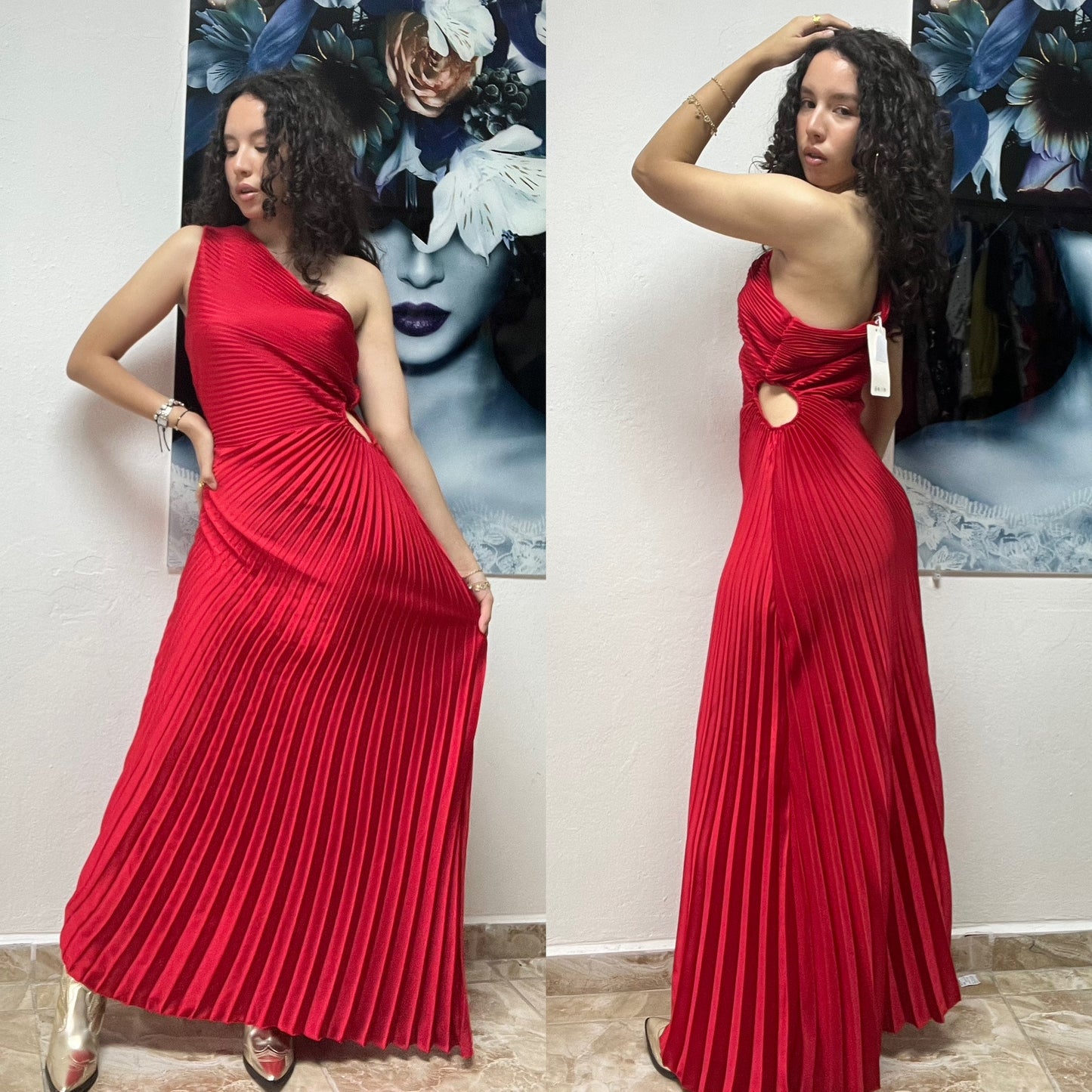 SATIN PLEADED DRESS