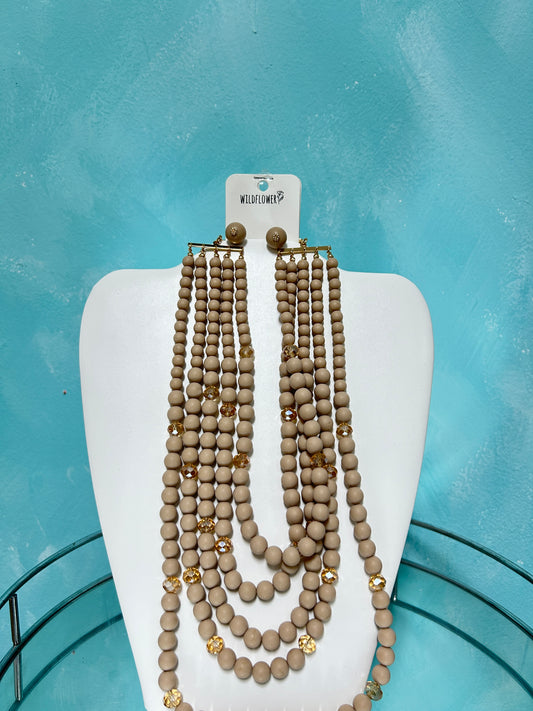 Beige ball necklace and earrings