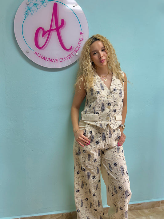 Beige Vest and Pant Set
