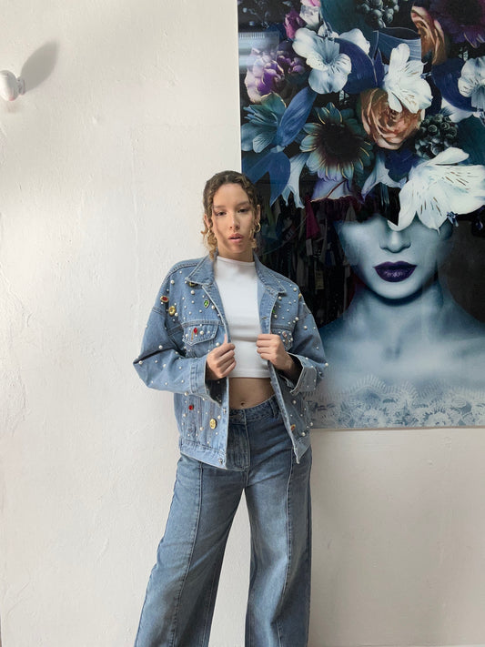 Pearl detail denim jacket