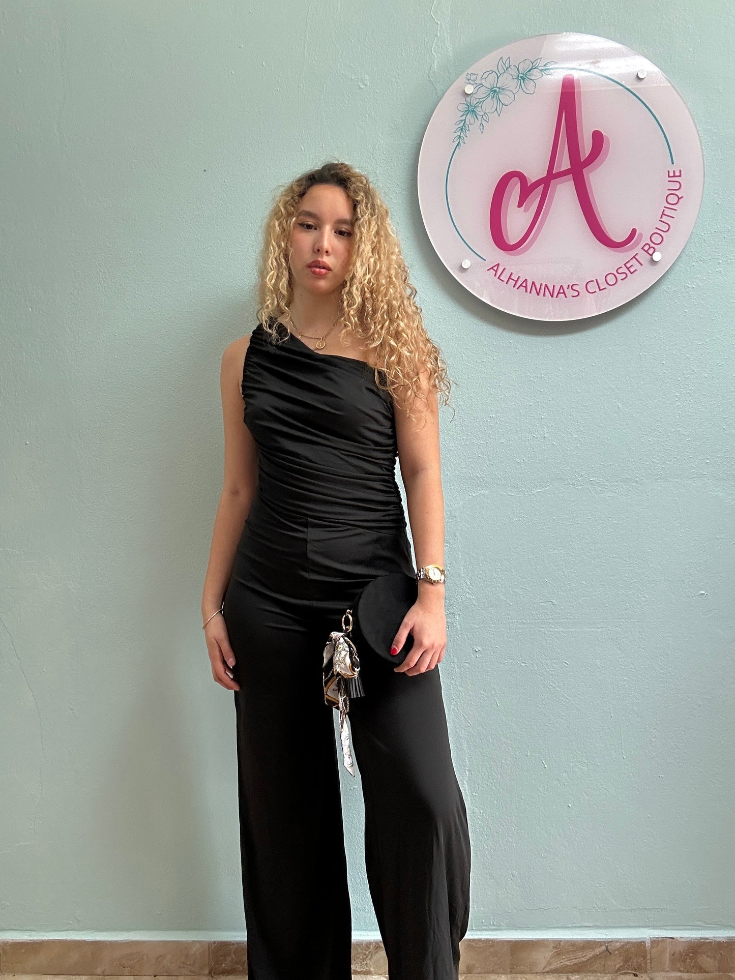 One shoulder spandex jumpsuit