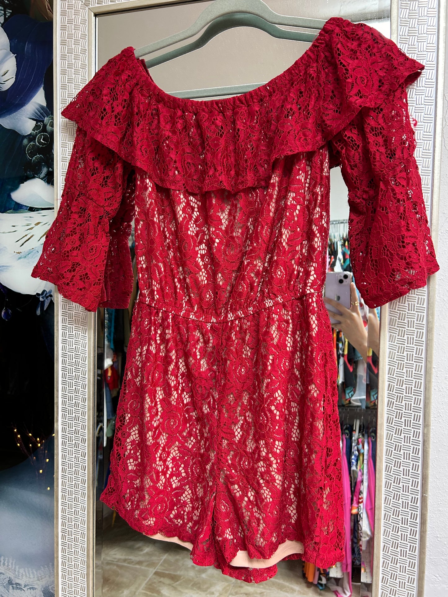 Red lace romper