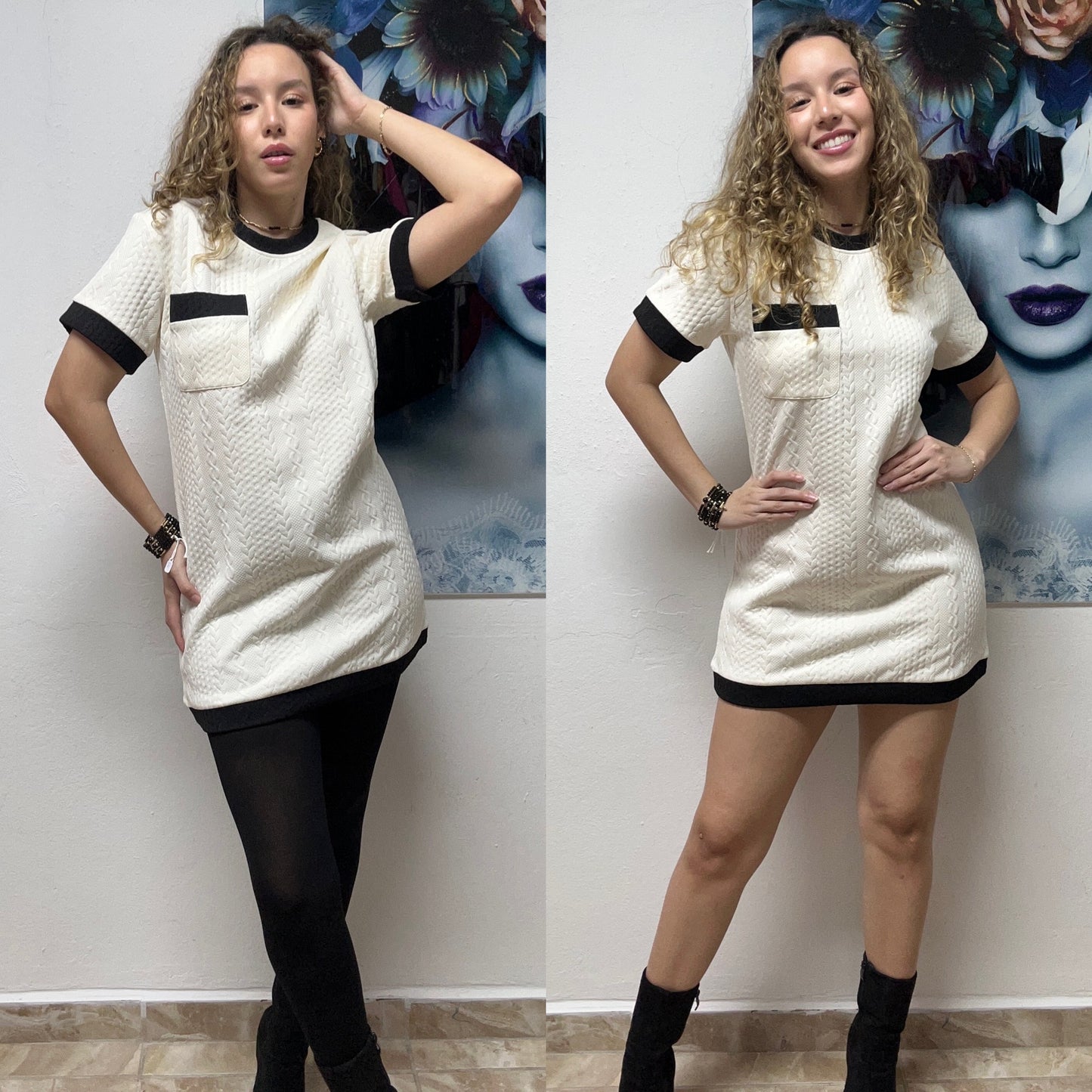Black and off white sweater dress