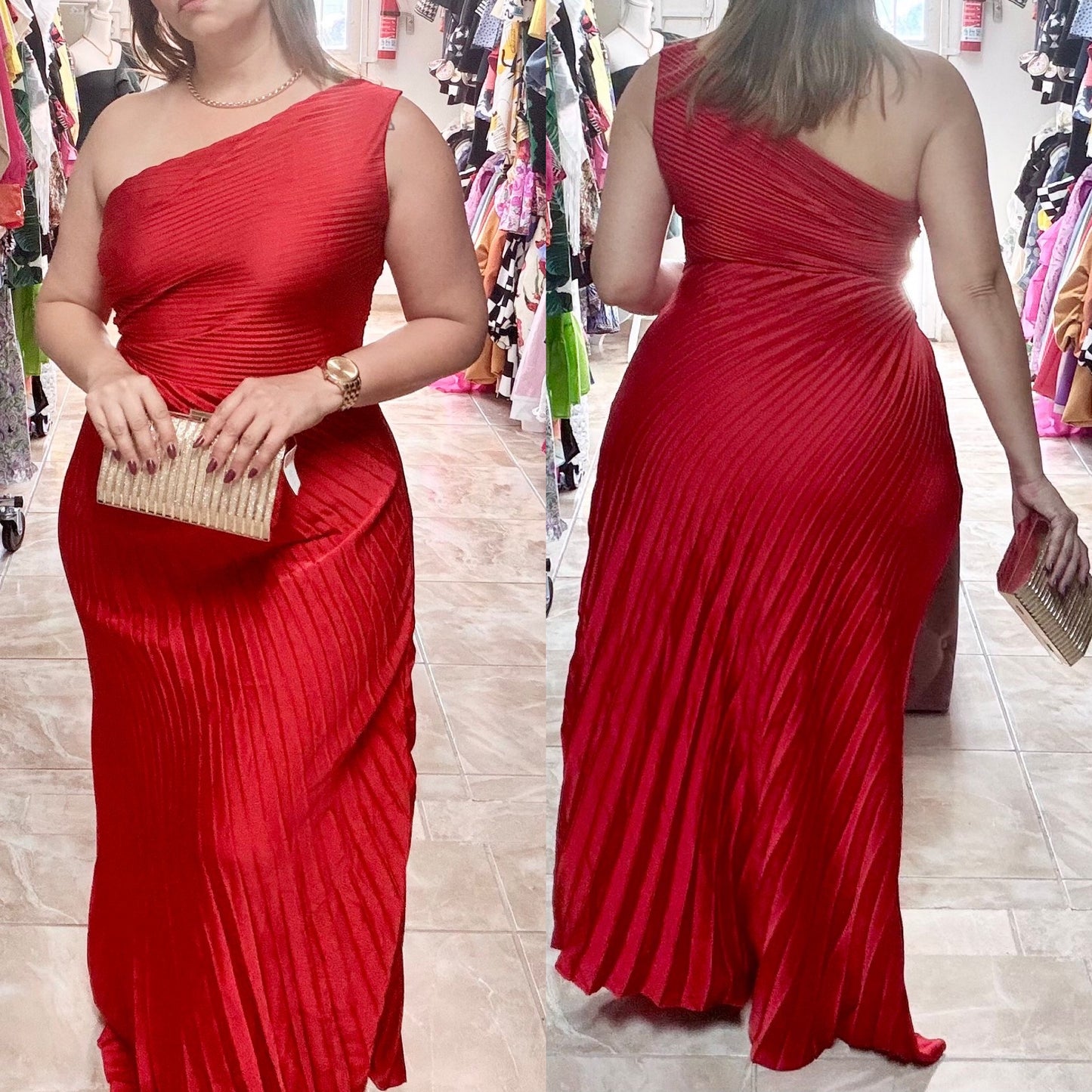 SATIN PLEADED DRESS