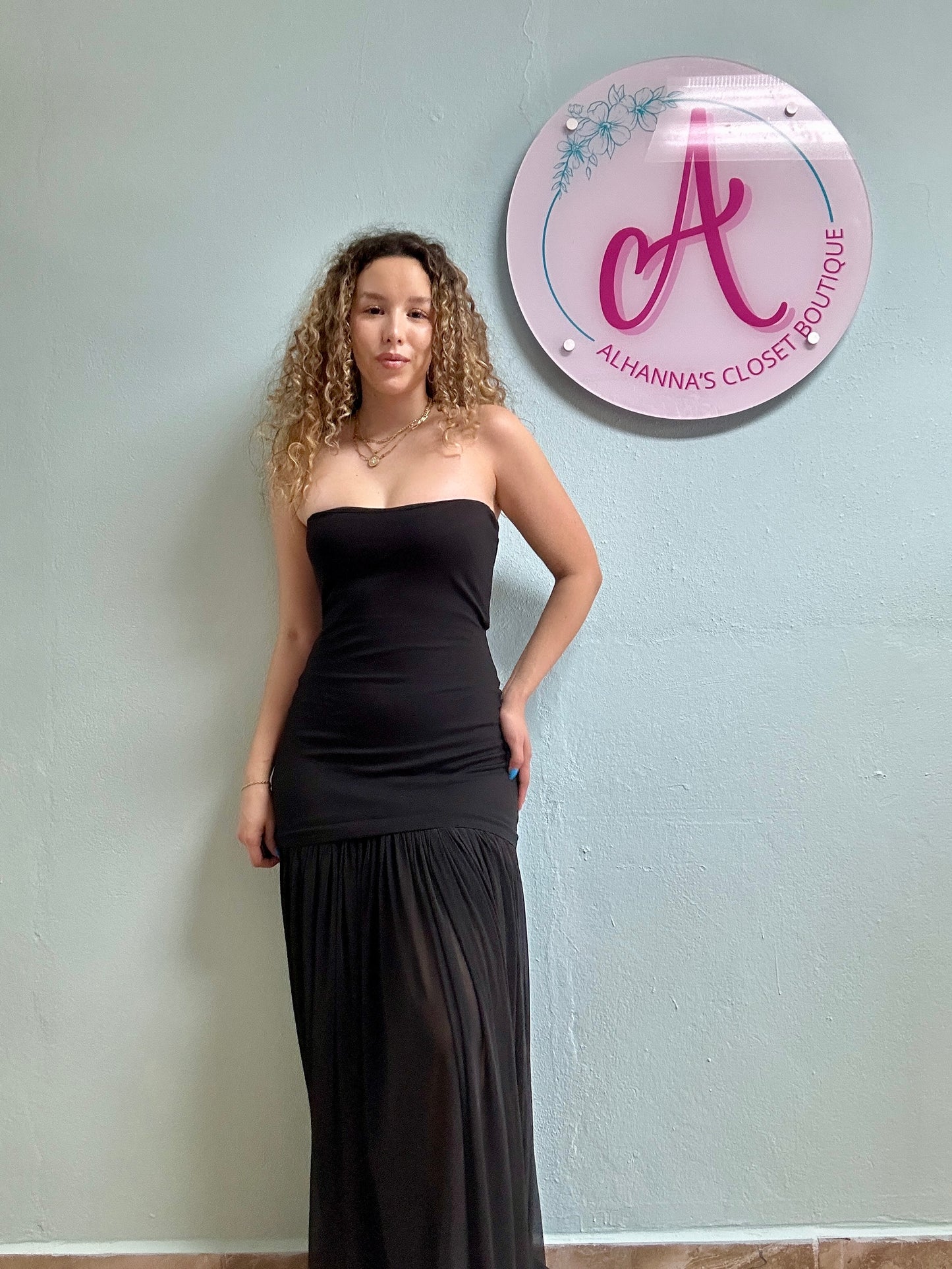 Black strapless dress