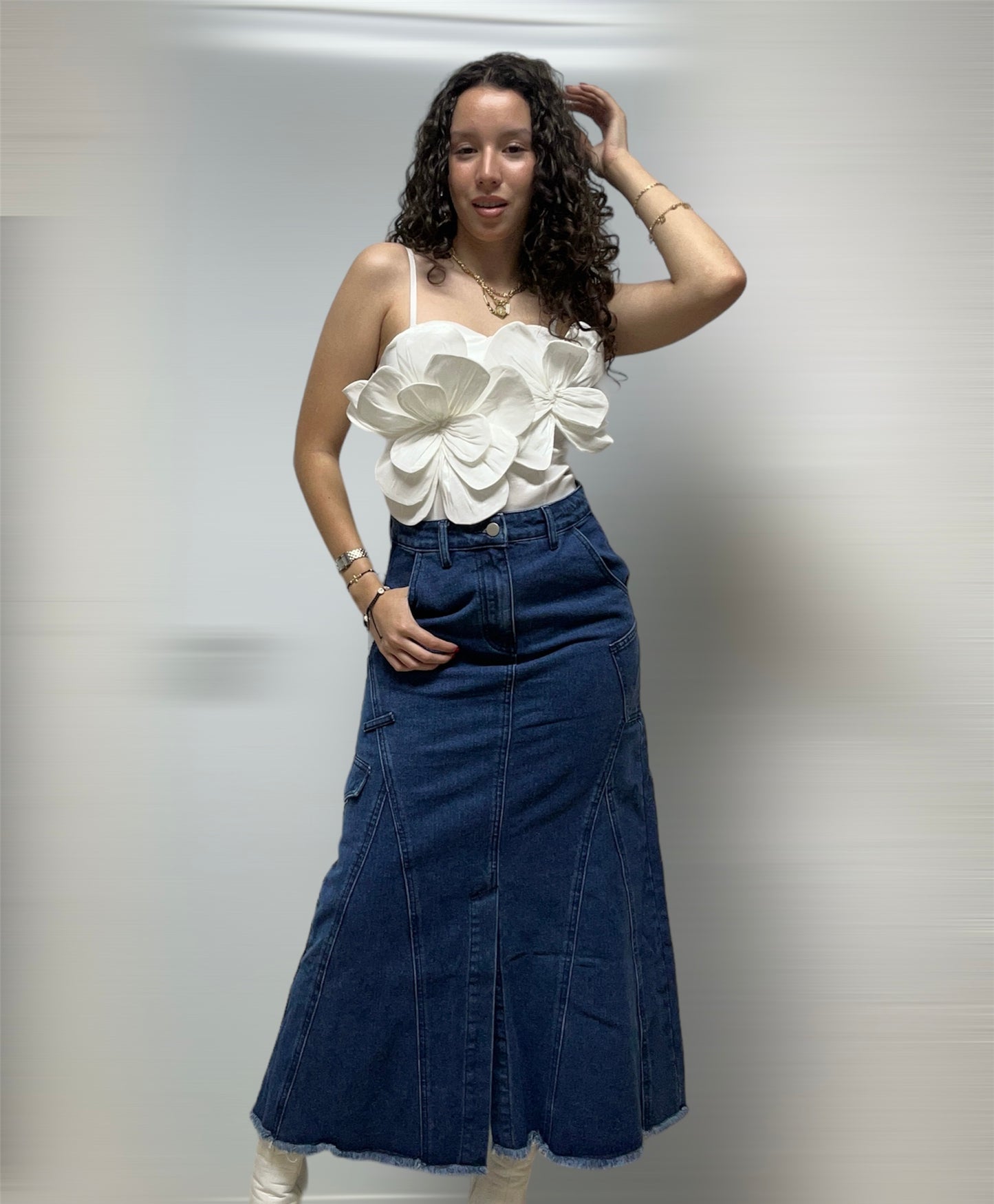 Denim cargo skirt