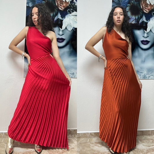 SATIN PLEADED DRESS