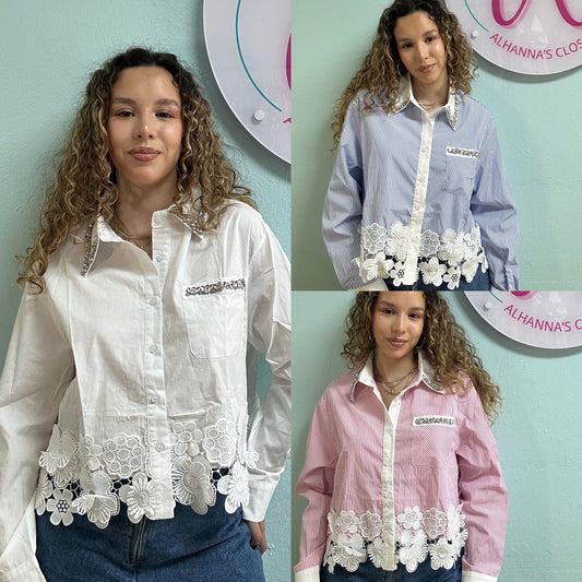 Floral Trim Button-Up