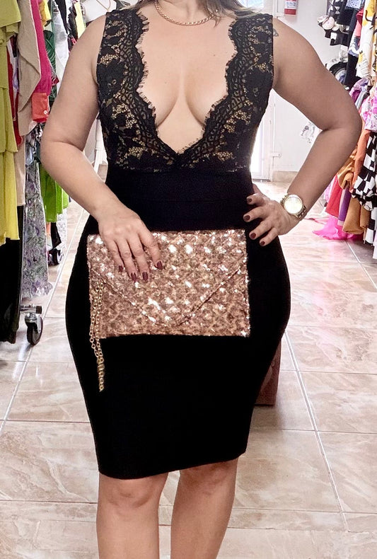 Black lace v dress