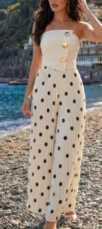 Dots Jumpsuit/White