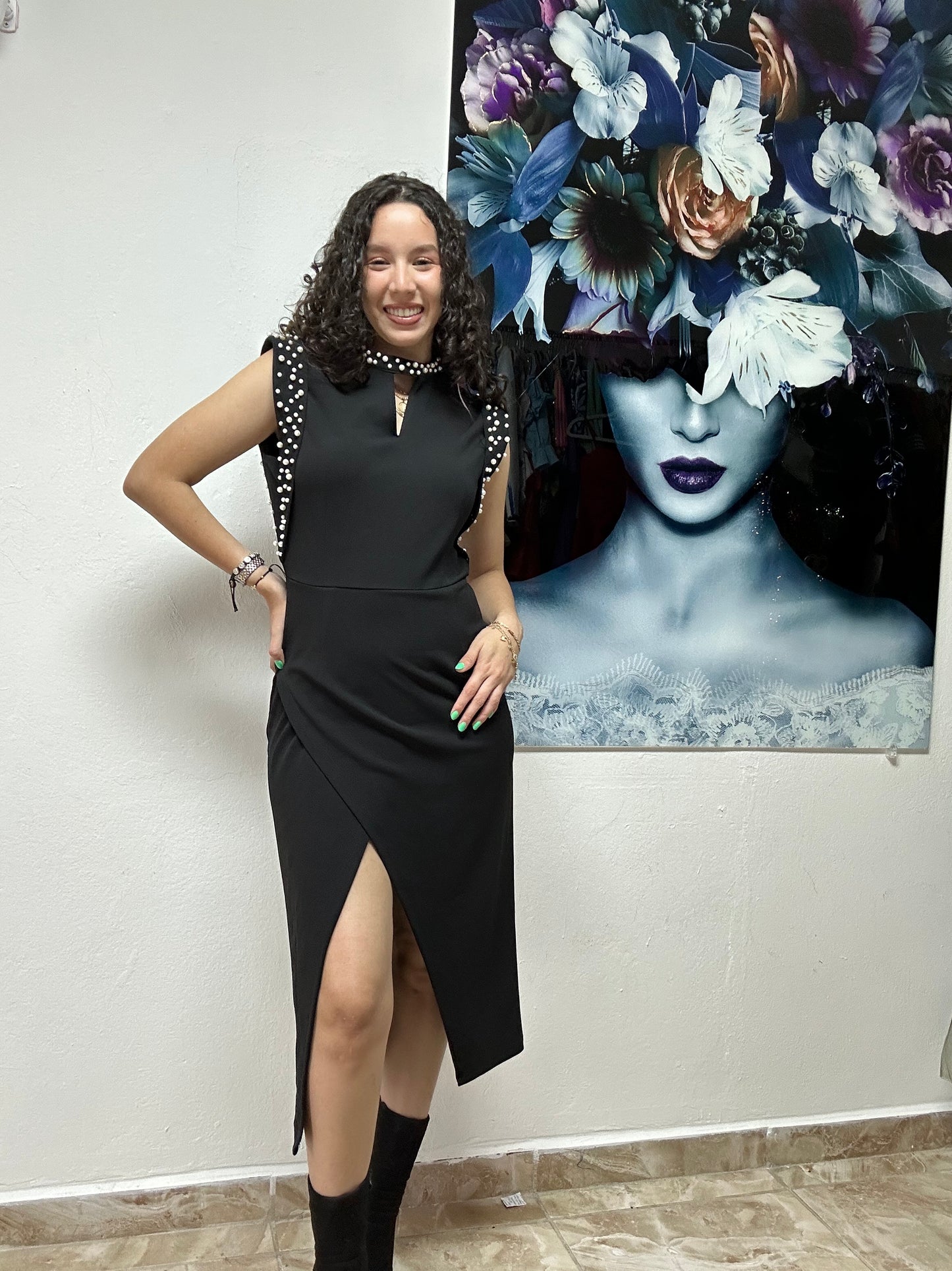 GRACIA Pearl Slit Dress