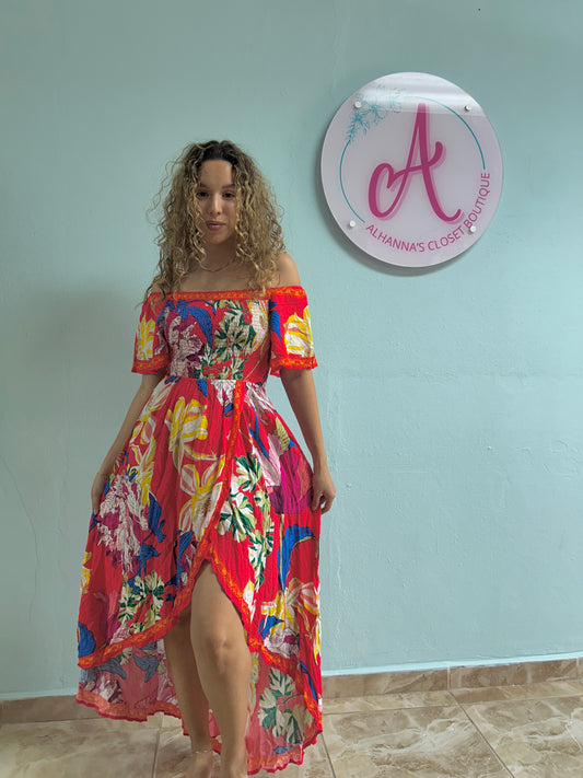 Red tropical dress