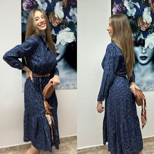 Denim animal print dress