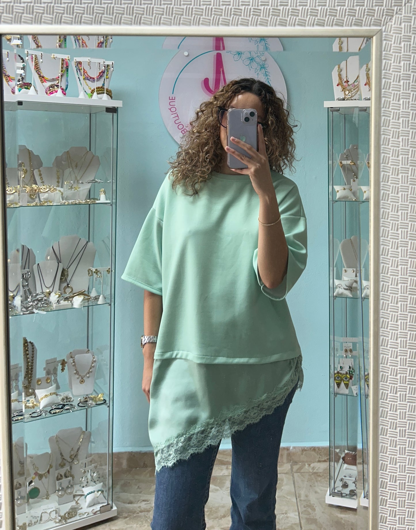 Mint green lace top