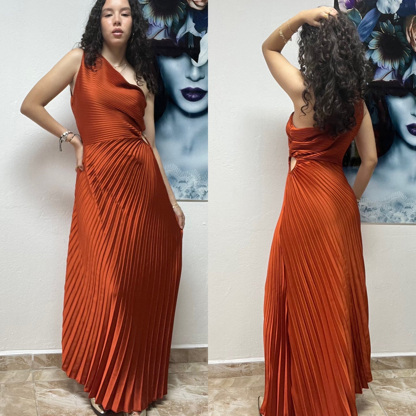 SATIN PLEADED DRESS