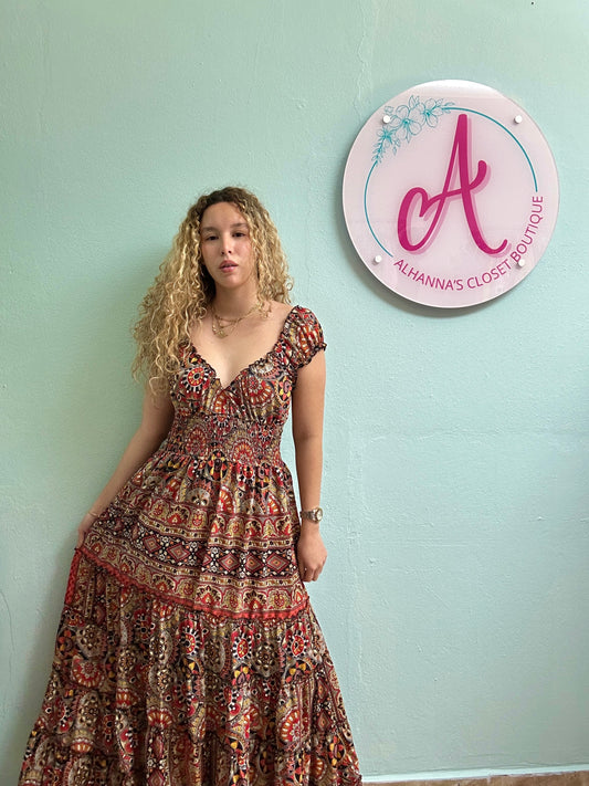 Off shoulder print dress