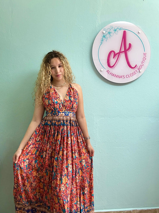 Red and blue summer dress