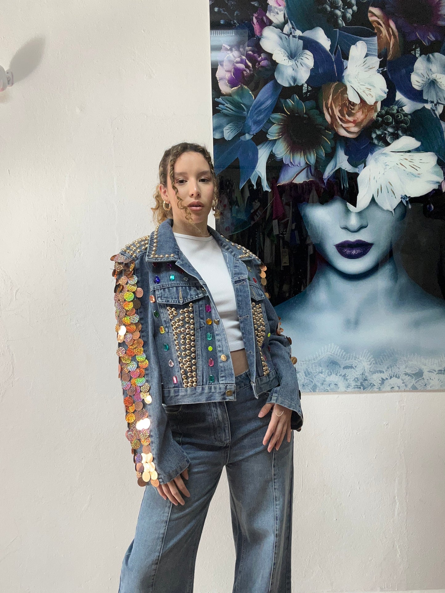 Sequin denim jacket