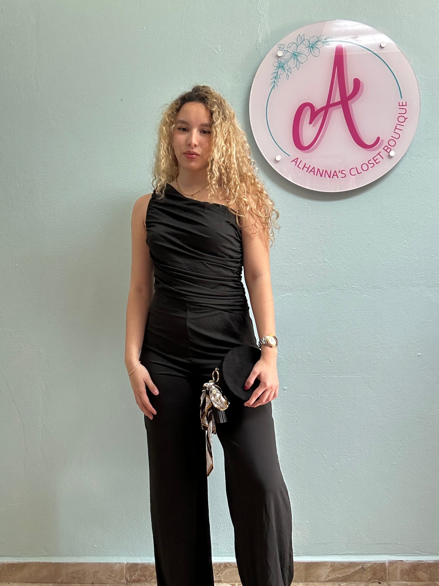 One shoulder spandex jumpsuit