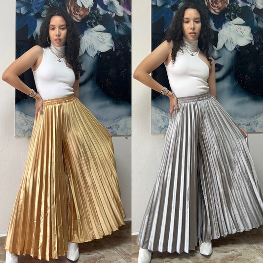 SATIN PLEADED PANTS