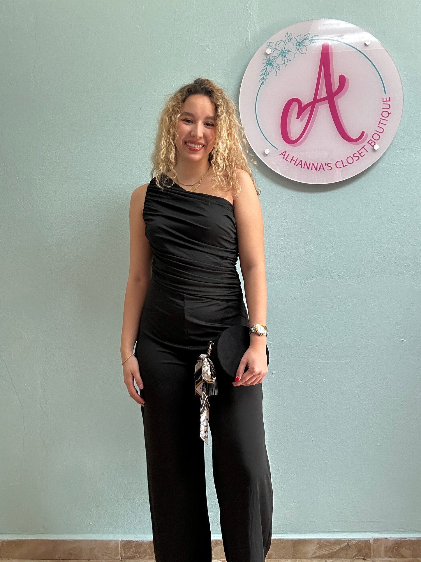 One shoulder spandex jumpsuit