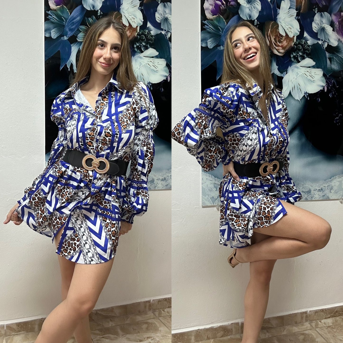 NANCY ANIMAL PRINT AND ROYAL BLUE DRESS