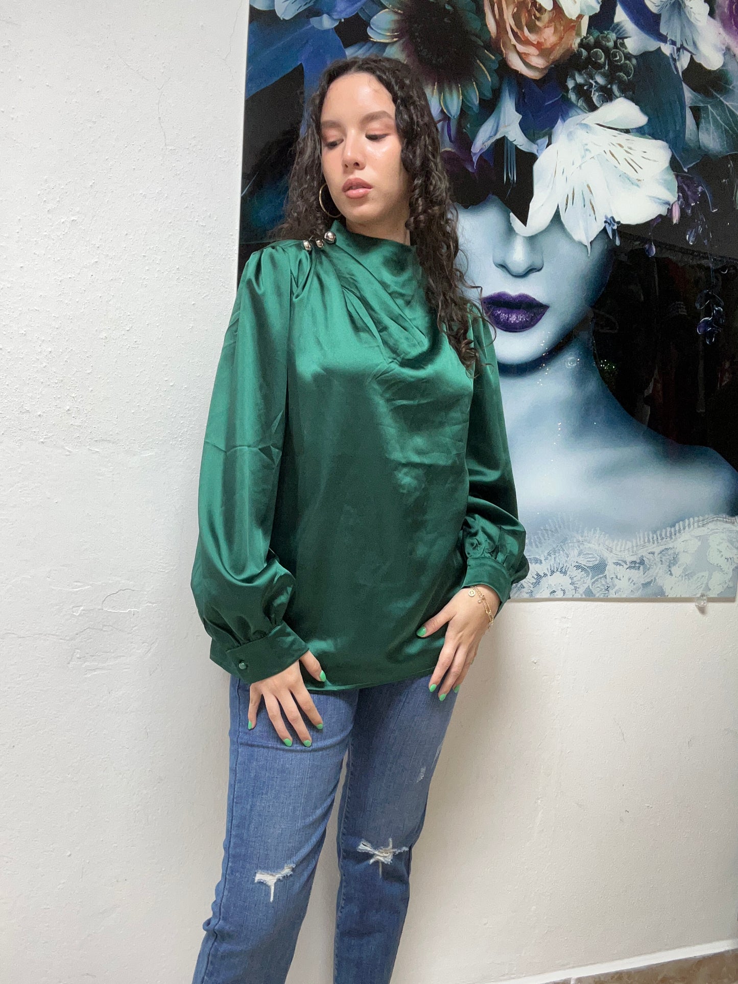 Nancy Satin Green Blouse
