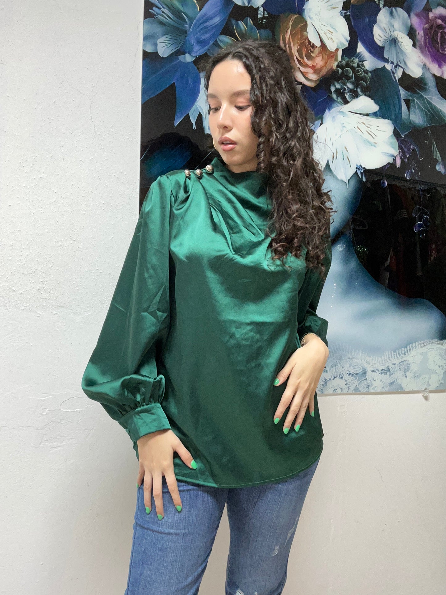 Nancy Satin Green Blouse