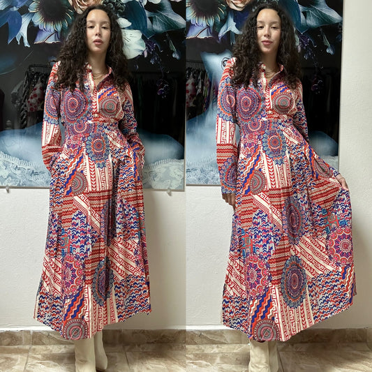 RED PRINT DRESS