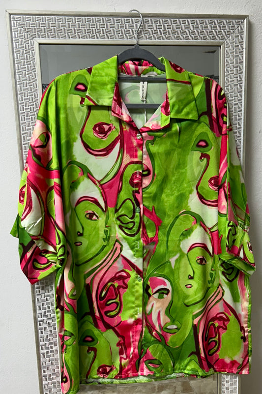 BLUSÓN VERDE Y ROSA