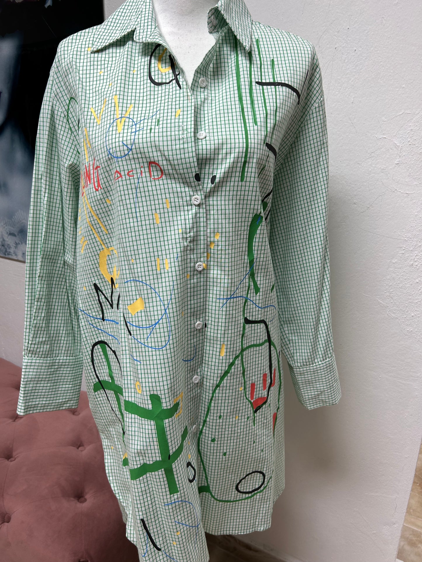 Green print dress/blusón
