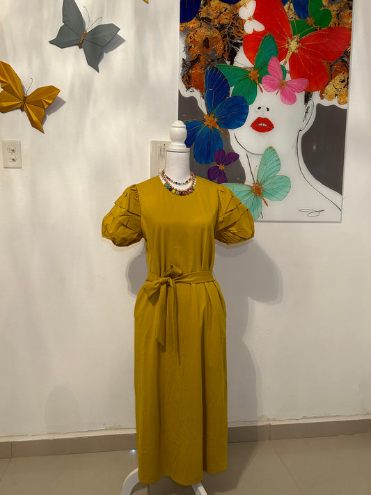 GRACIA Mustard MIDI Dress