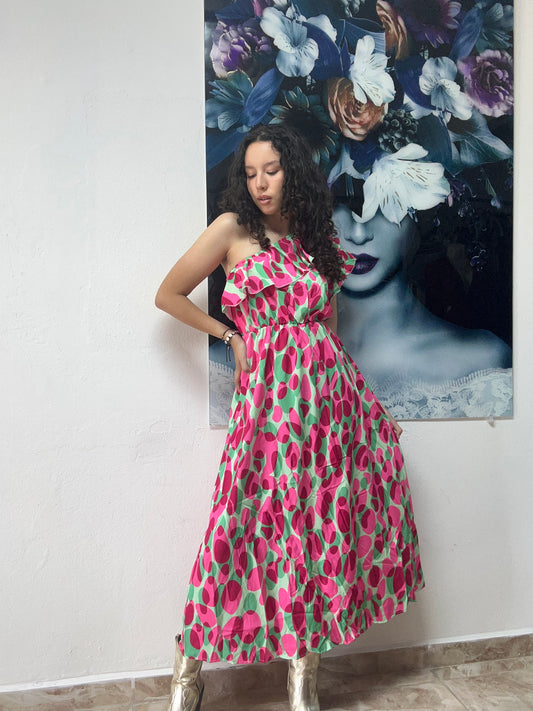 One Shoulder Pink Dress