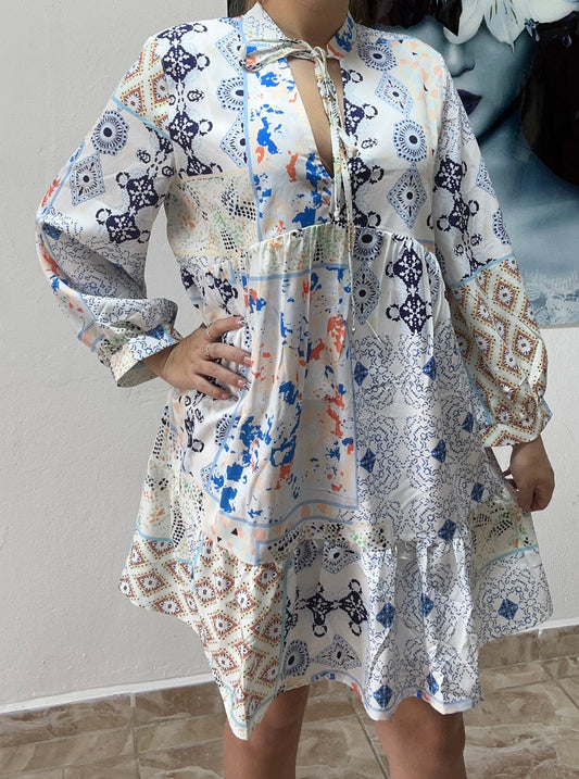 Blue Pattern Short Dress