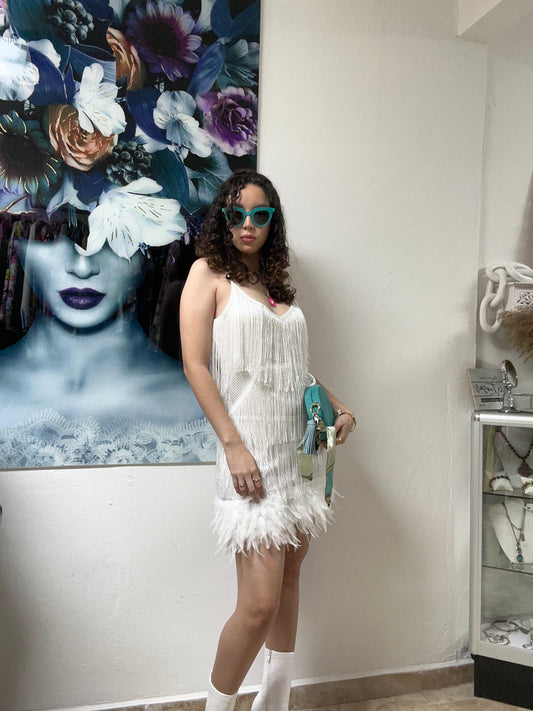 WHITE FEATHER DRESS